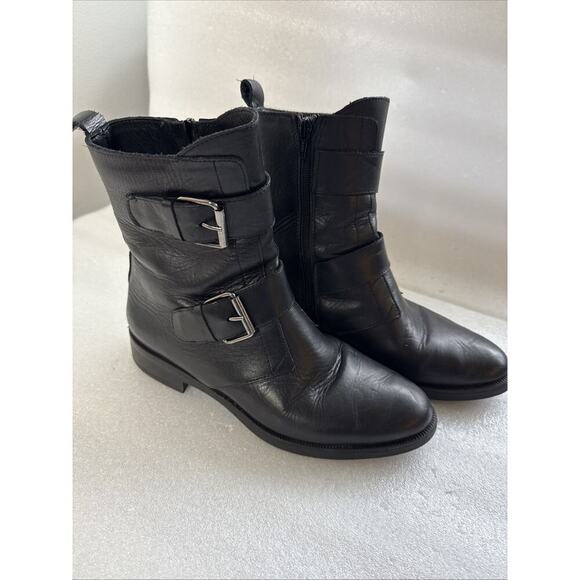 Emanuele Crasto boots Woman 39 EU 9 black Leather Double Buckle Italian Combat - Picture 8 of 14